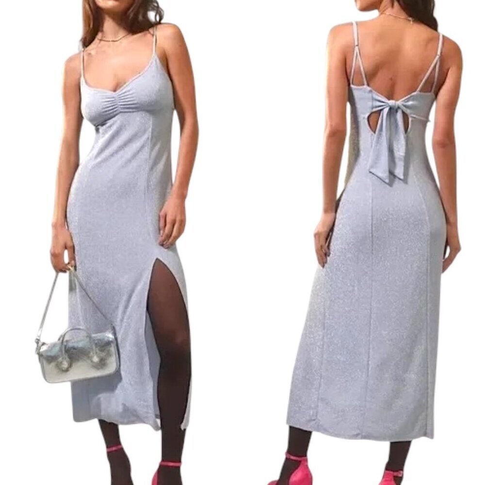 Urban Outfitters, NWT Women’s ‘Arna Sparkle' Midi Dress Shimmer Light Blue Large